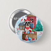Boston Terrier Dog in het sneeuwkersthondenhuis Ronde Button 5,7 Cm (Voorkant /achterkant)