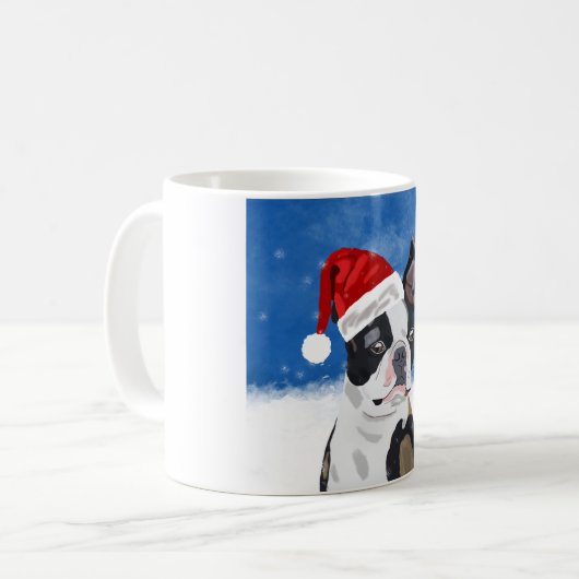 Boston Terrier Dog in Sneeuwfeest Happy Holiday Koffiemok (Voorkant links)