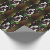 Boston Terrier dog in St. Patrick's Day Dress Cadeaupapier (Hoek)
