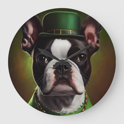 Boston Terrier dog in St. Patrick's Day Dress Grote Klok (Voorkant)