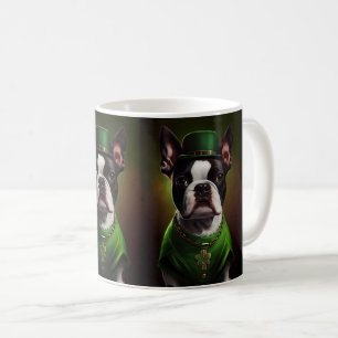Boston Terrier dog in St. Patrick's Day Dress Koffiemok