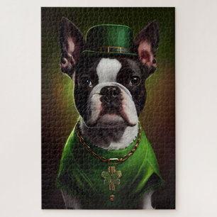 Boston Terrier dog in St. Patrick's Day Dress Legpuzzel
