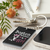 Boston Terrier Dog Mam Owner Cute Funny Sleutelhanger (Voorkant Rechts)