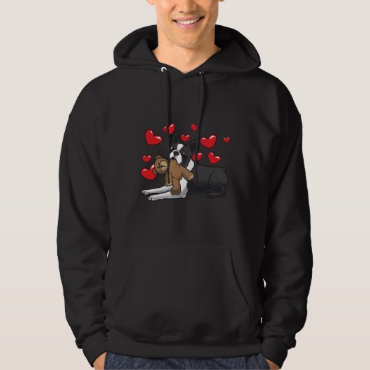 Boston Terrier Dog met gekookt dier en hart Hoodie (Voorkant)