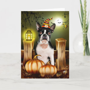 Boston Terrier Dog met Heks Pet Halloween Kaart