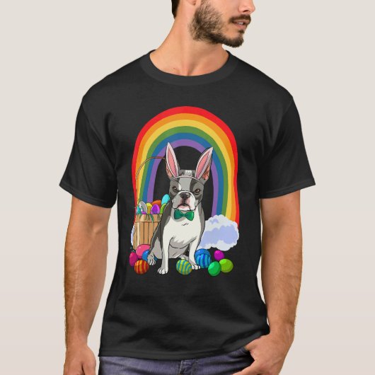 Boston Terrier Dog Mom Easter Eggs Bunny Rabbit T-shirt (Voorkant)