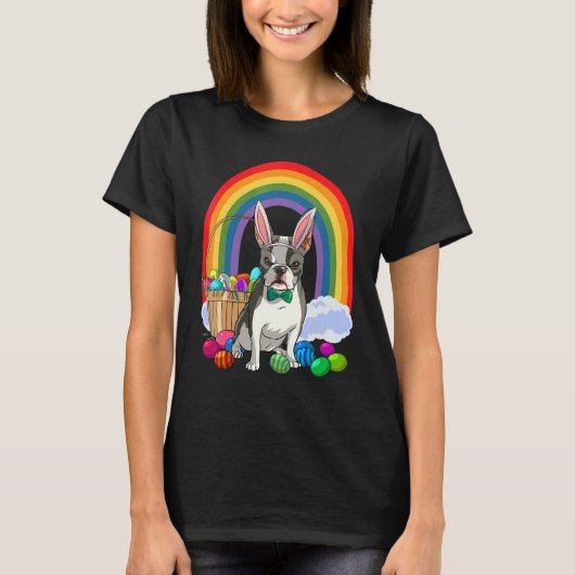 Boston Terrier Dog Mom Easter Eggs Bunny Rabbit T-shirt (Voorkant)