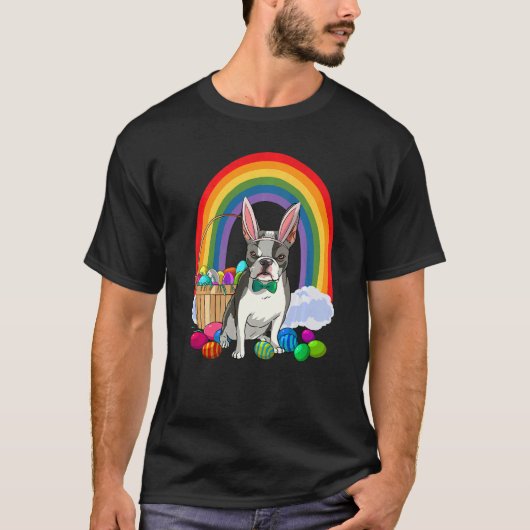 Boston Terrier Dog Mom Easter Eggs Bunny Rabbit T-shirt (Voorkant)