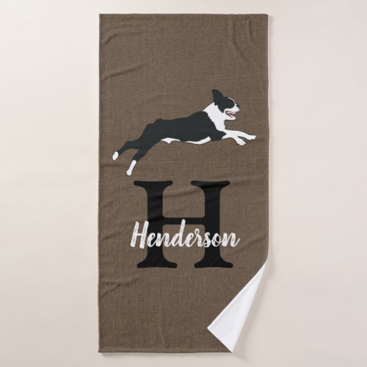 Boston Terrier Dog Monogram Nom (Serviette de bain)
