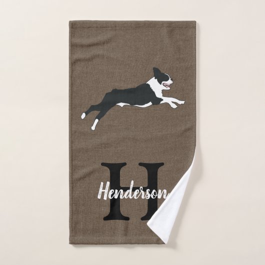 Boston Terrier Dog Monogram Nom (Serviette à main)