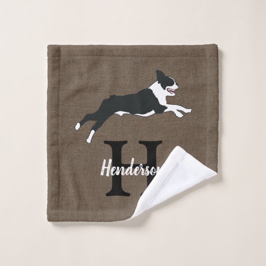 Boston Terrier Dog Monogram Nom (Gant de toilette)