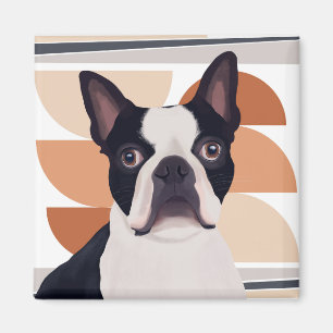Boston Terrier Dog - Oranje geometrische Magneet