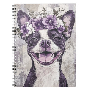 Boston Terrier Dog Paarse Bloemen Notitieboek