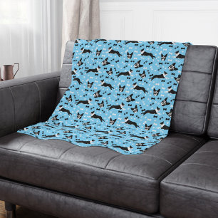 Boston Terrier Dog Pattern Blue Sherpa Blanket Deken