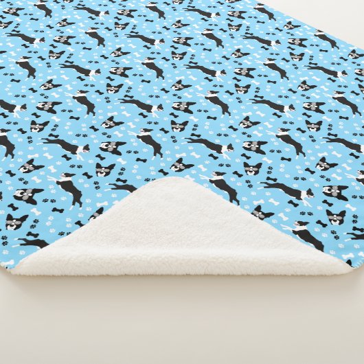 Boston Terrier Dog Pattern Blue Sherpa Blanket Sherpa Deken (3/4)