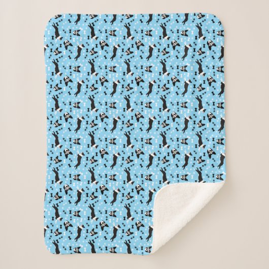 Boston Terrier Dog Pattern Blue Sherpa Blanket Sherpa Deken (Voorkant)