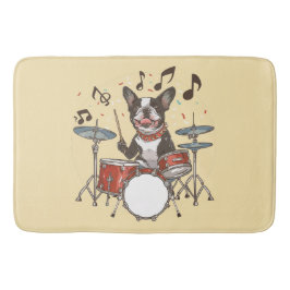 Boston Terrier Dog Playing Drums Badmat