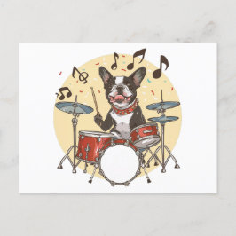 Boston Terrier Dog Playing Drums Briefkaart