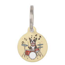 Boston Terrier Dog Playing Drums Huisdierpenning