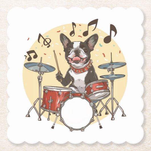 Boston Terrier Dog Playing Drums Kartonnen Onderzetters (Voorkant)