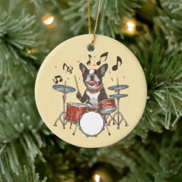 Boston Terrier Dog Playing Drums Keramisch Ornament