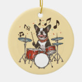 Boston Terrier Dog Playing Drums Keramisch Ornament (Voorkant)