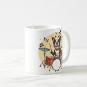 Boston Terrier Dog Playing Drums Koffiemok (Voorkant rechts)