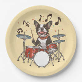 Boston Terrier Dog Playing Drums Papieren Bordje