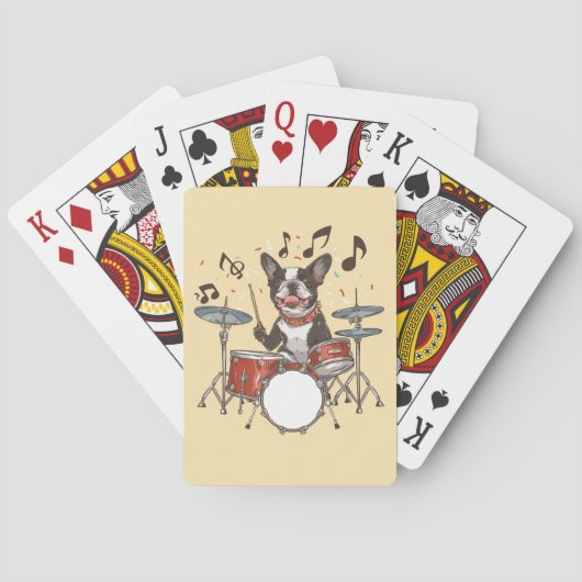Boston Terrier Dog Playing Drums Pokerkaarten (Achterkant)
