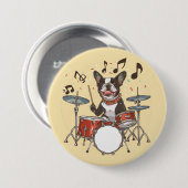 Boston Terrier Dog Playing Drums Ronde Button 7,6 Cm (Voorkant /achterkant)