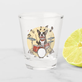 Boston Terrier Dog Playing Drums Shot Glas