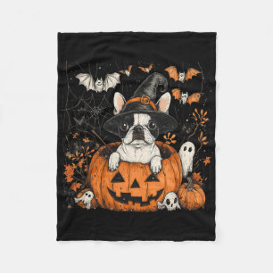 Boston Terrier Dog Pumpkin Halloween Thanksgiving Fleece Deken