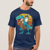 Boston Terrier Dog Riding Dinosaur T Rex Boys T-shirt (Voorkant)