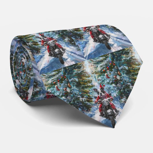 Boston Terrier Dog Riding Motorfiets Kerstmis Stropdas (Opgerold)