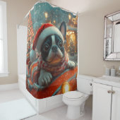 Boston Terrier Dog Roller Onderzetter Kerst Douchegordijn (In situ)