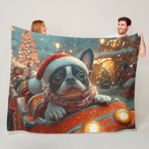 Boston Terrier Dog Roller Onderzetter Kerst Fleece Deken