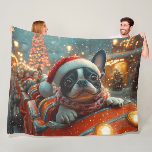 Boston Terrier Dog Roller Onderzetter Kerst Fleece Deken (In situ)