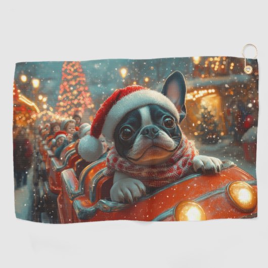 Boston Terrier Dog Roller Onderzetter Kerst Golfhanddoek (Horizontaal)