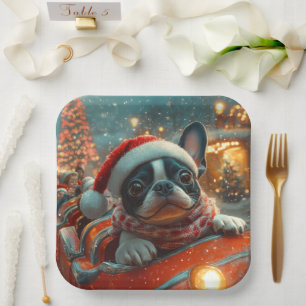 Boston Terrier Dog Roller Onderzetter Kerst Papieren Bordje