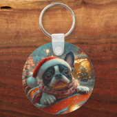 Boston Terrier Dog Roller Onderzetter Kerst Sleutelhanger (Voorkant)