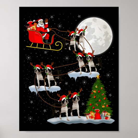 Boston Terrier Dog Santa Sleigh Flying Funny Chris Poster (Voorkant)