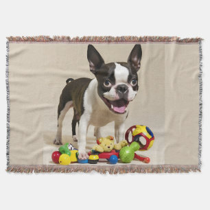 Boston Terrier Dog Spelen met Speelgoed Deken