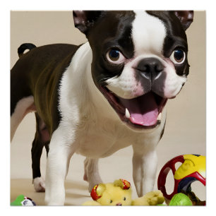 Boston Terrier Dog Spelen met Speelgoed Perfect Poster