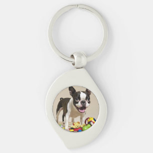 Boston Terrier Dog Spelen met Speelgoed Sleutelhanger