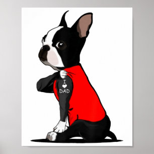 Boston Terrier Dog Tattoo Ik hou van papa Funny Fa Poster