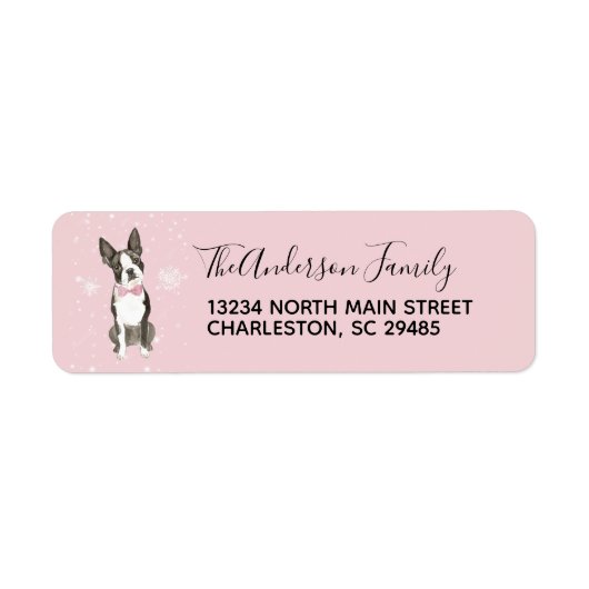 Boston Terrier Dog Vakantie Kerstmis Adres Etiket (Voorkant)