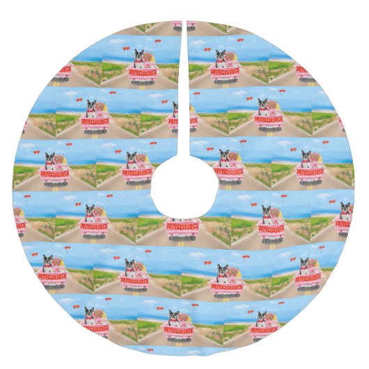 Boston Terrier Dog Valentijnsdag Truck Hearts Kerstboom Rok (Voorkant)