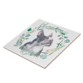 Boston Terrier Dog Waterverf Wreatkeramische Tegel Tegeltje (Zijkant)