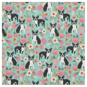 Boston Terrier dogs florals Stof