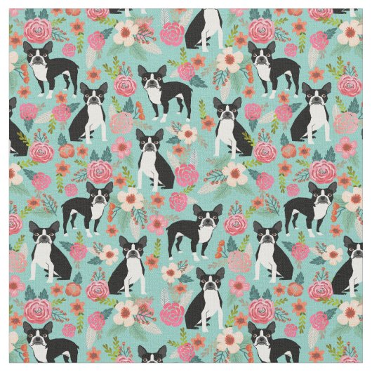 Boston Terrier dogs  florals Stof (Close Up)
